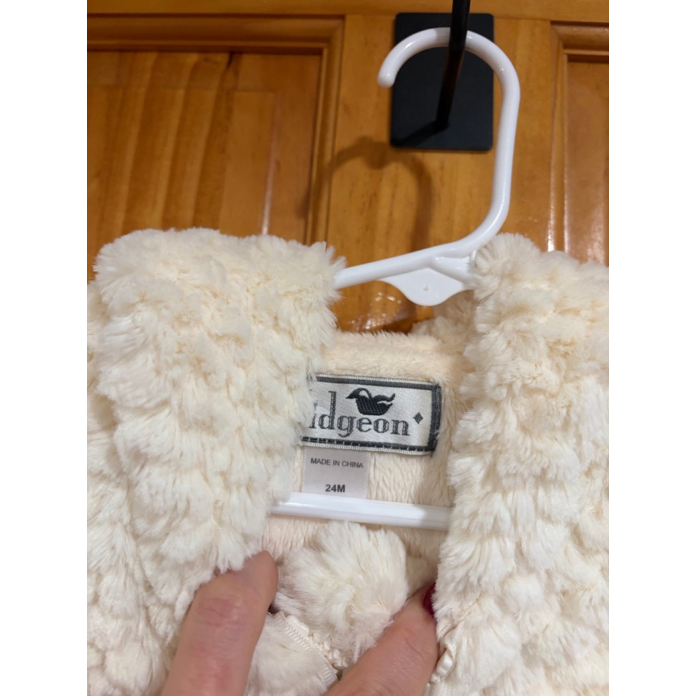 Widgeon Baby Girls Ivory Faux Fur Coat Zip Front Pom Pom Winter Jacket 24M - Picture 3 of 5